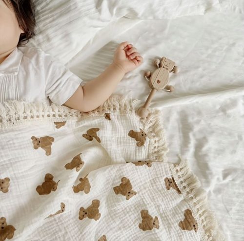 Teddy Bear Swaddle Tassel Blanket