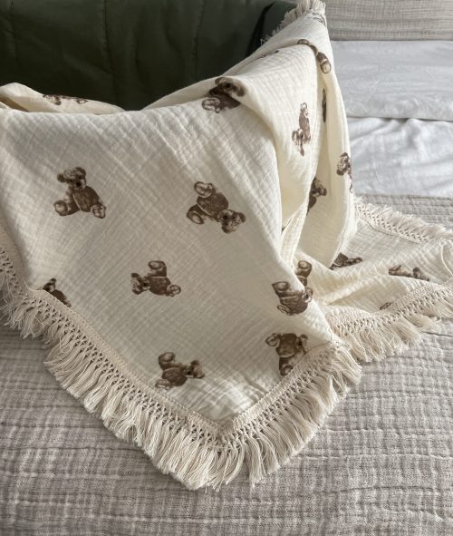 Teddy Bear Swaddle Tassel Blanket - Image 2