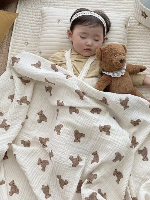 Teddy Bear Swaddle Muslin Blanket