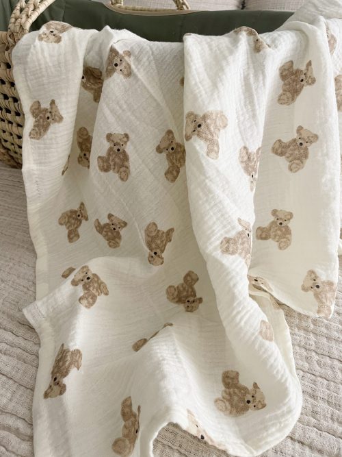 Teddy Bear Swaddle Muslin Blanket - Image 3