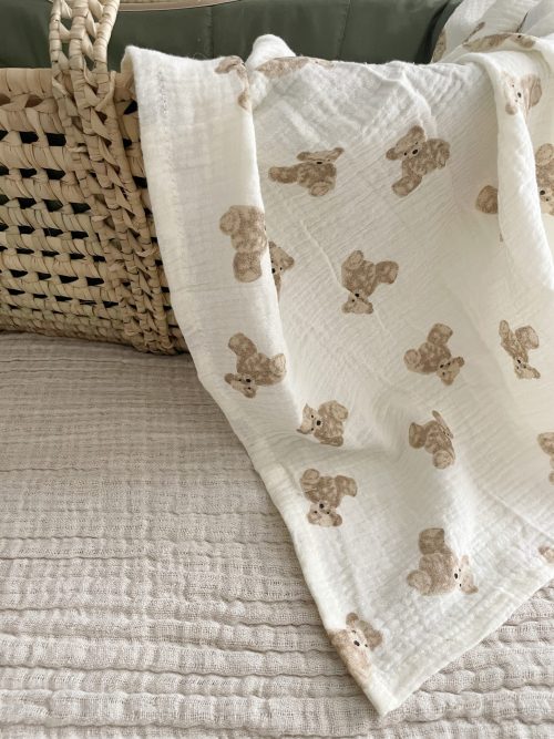 Teddy Bear Swaddle Muslin Blanket - Image 4